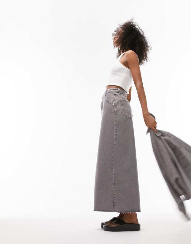 Topshop denim maxi skirt in gray