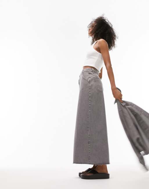 Topshop denim maxi skirt in grey