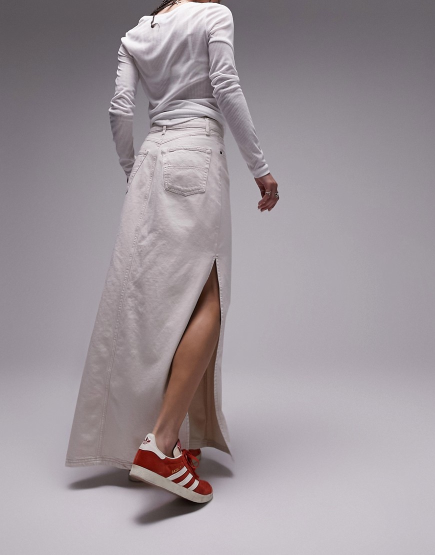 Topshop denim maxi skirt in off white
