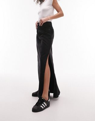 Topshop denim maxi skirt in washed black