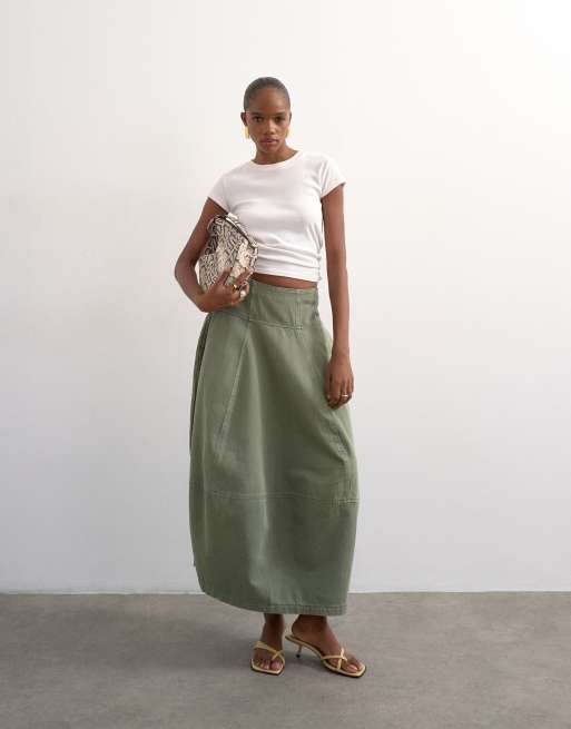 Topshop – Denim-Maxirock in Khaki im Barrel-Style mit Ziernähten, 5 von 5