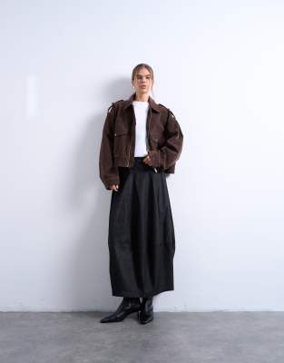 Topshop - Denim-Maxirock in Schwarz mit abgerundetem Design