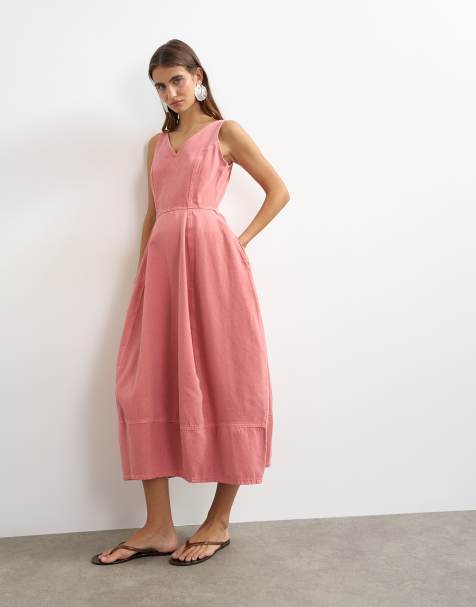Topshop denim midi-kjole med v-hals og barrel i pink - view 1