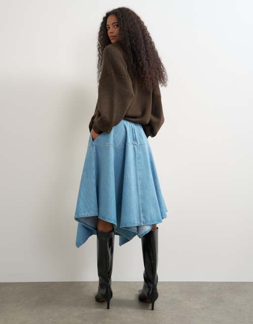 Topshop denim midi rok met puntige zoom in bleach, 3 van 5
