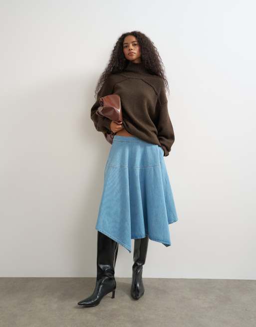 Topshop denim midi rok met puntige zoom in bleach, 4 van 5