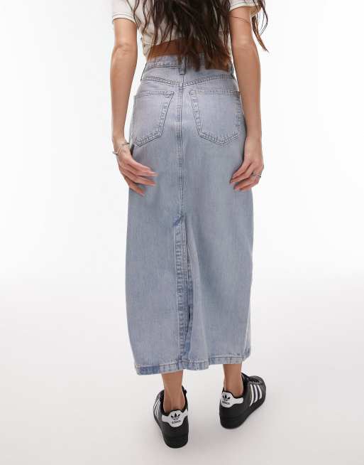 Bleached Denim Midi Skirt - Women - Ready-to-Wear