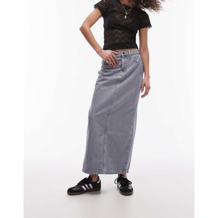 Topshop denim midi skirt in dove grey