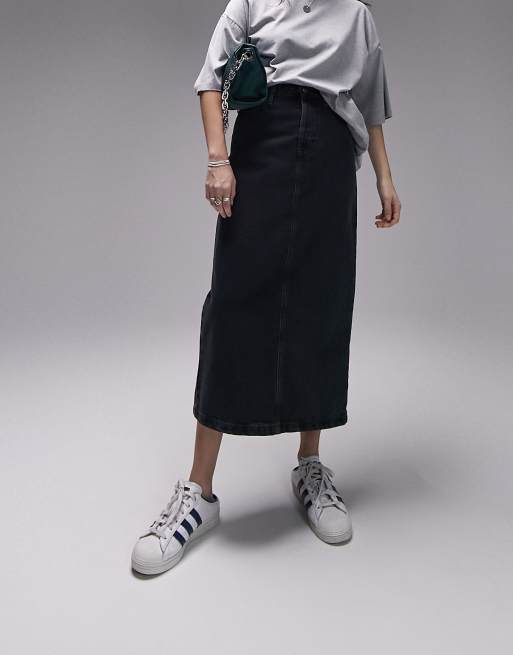 Topshop denim midi skirt in slate ASOS