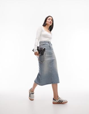 Topshop denim midi skirt in ultimate bleach | ASOS