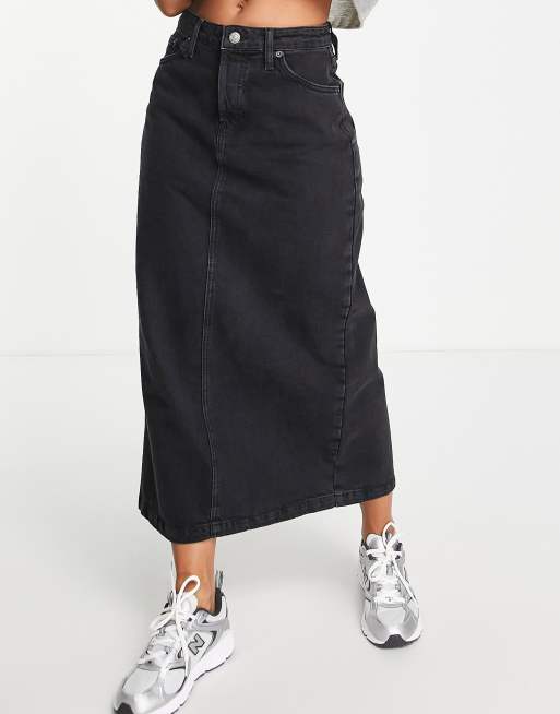 Topshop - Denim midirok in verwassen zwart
