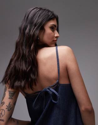 Topshop Denim Mini Cami Dress In Blue