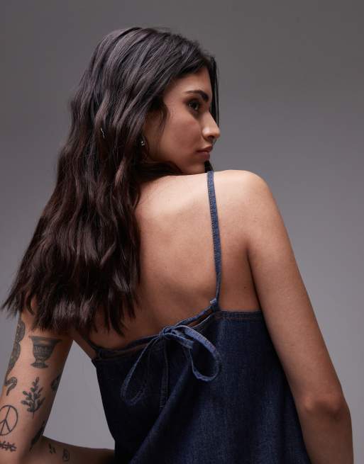 Topshop denim mini cami dress in raw look indigo, 2 of 4