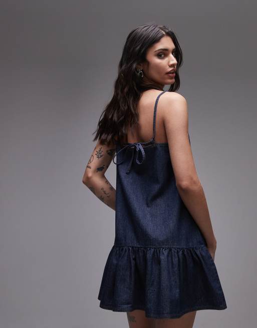 Topshop denim mini cami dress in raw look indigo, 3 of 4