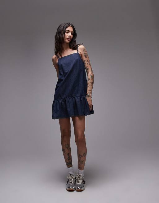 Topshop denim mini cami dress in raw look indigo, 4 of 4