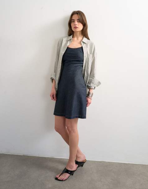 Topshop denim mini cami swing dress in indigo rinse - view 1