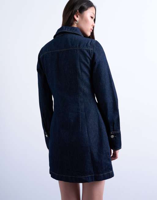 TOPSHOP - Denim mini-jurk met lange mouwen en ritssluiting in indigo, 3 van 4