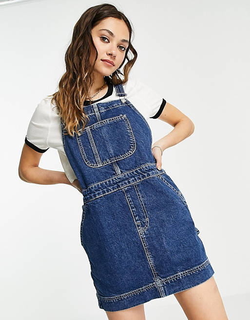 Topshop - Denim mini-jurk met timmermansdetails in middenblauw