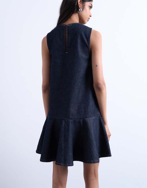 Topshop - Denim mini-jurk met V-hals en peplum in indigo, 4 van 4