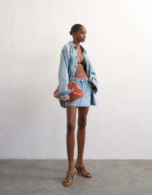 Topshop Denim Mini Pelmet Skirt In Blue