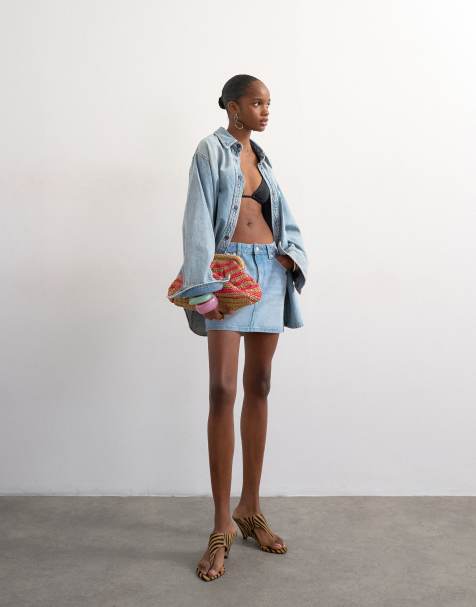 Topshop denim mini pelmet skirt in bleach - view 1