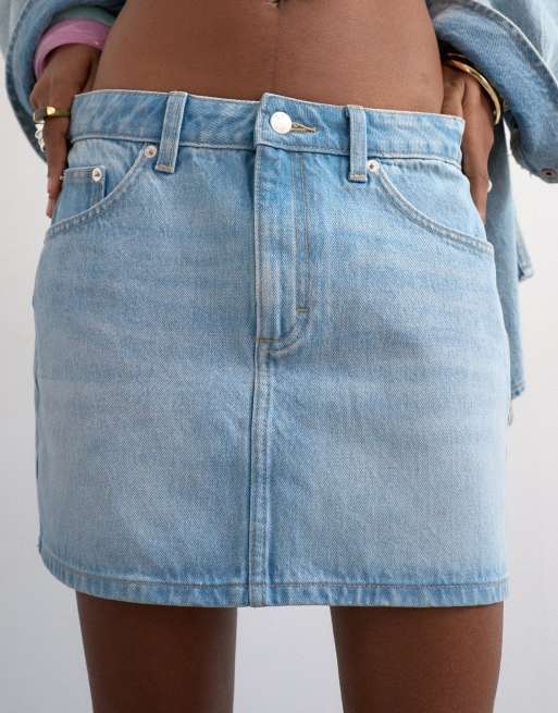 Topshop denim mini pelmet skirt in bleach, 3 of 5