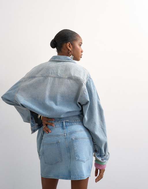 Topshop denim mini pelmet skirt in bleach, 5 of 5