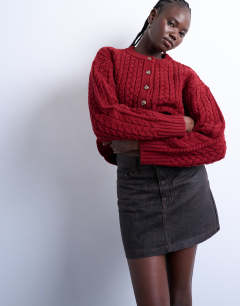 Denim mini pelmet skirt in brown crackle