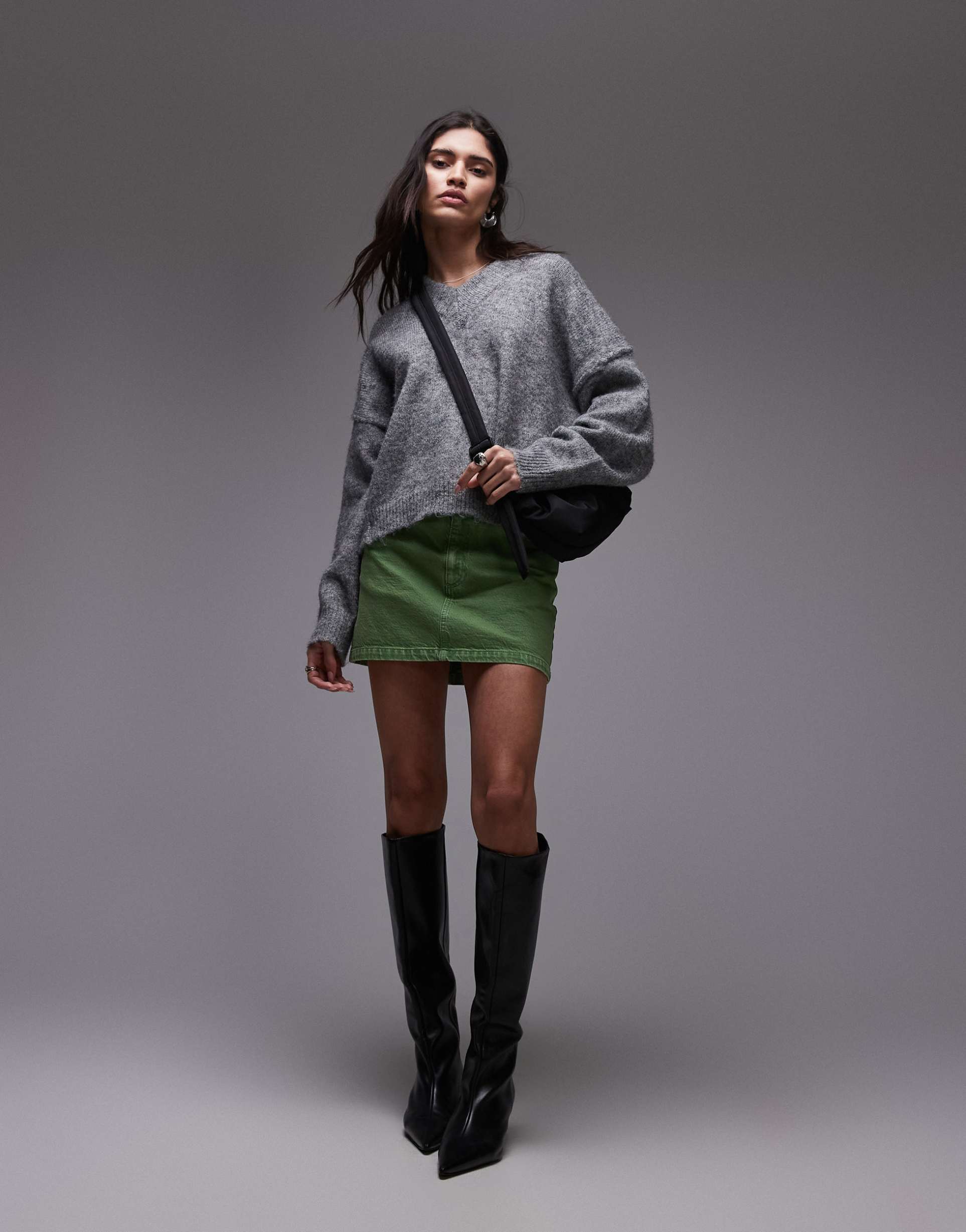 topshop denim mini pelmet skirt in green
