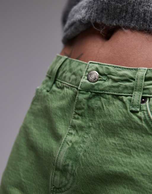 Topshop denim mini pelmet skirt in green, 4 of 5