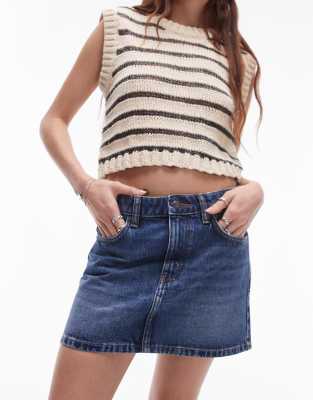 Topshop Denim Mini Pelmet Skirt In Indigo-blue