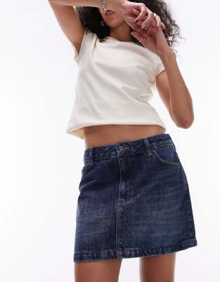 denim mini pelmet skirt in indigo-Blue