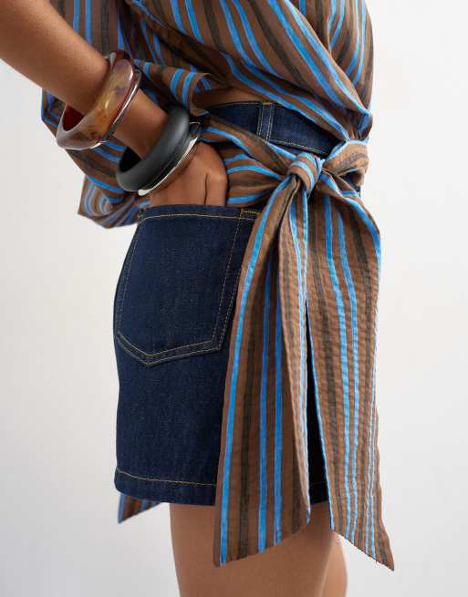 Topshop denim mini pelmet skirt in inidgo rinse, 3 of 5
