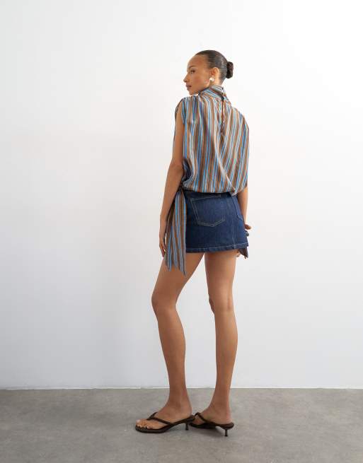 Topshop denim mini pelmet skirt in inidgo rinse, 4 of 5