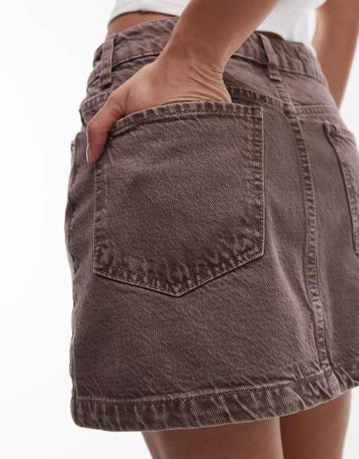 Topshop denim mini pelmet skirt in otter brown wash, 4 of 5