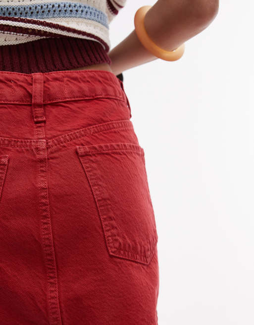 Topshop denim mini pelmet skirt in red