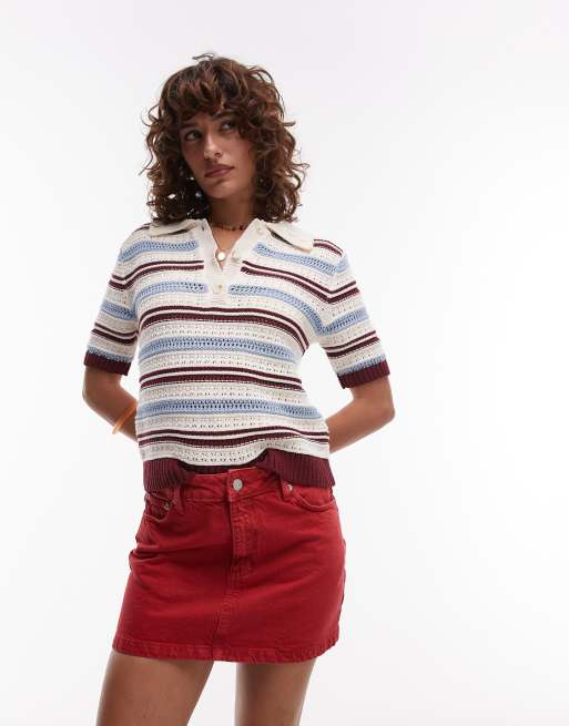 Topshop denim mini pelmet skirt in red
