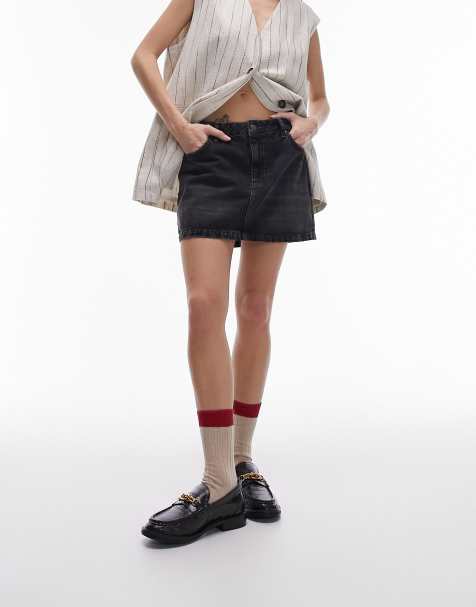 Topshop denim mini pelmet skirt in washed black - view 1