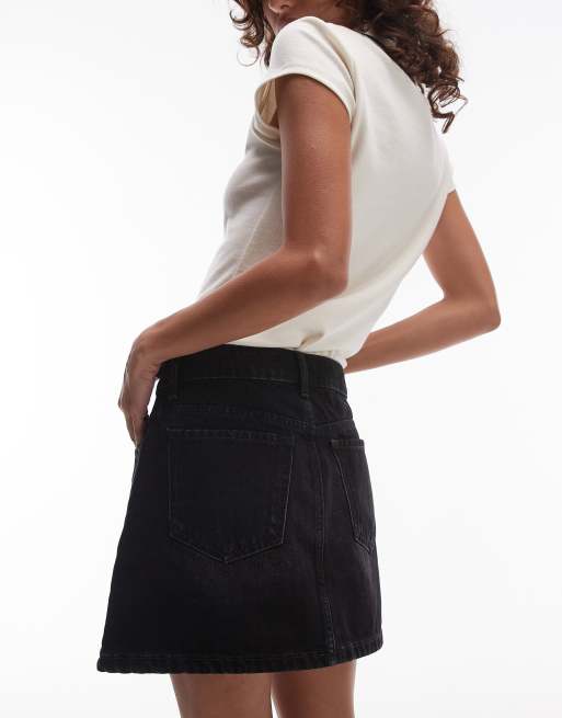 Topshop denim mini pelmet skirt in washed black, 2 of 5