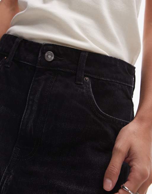 Topshop denim mini pelmet skirt in washed black, 4 of 5