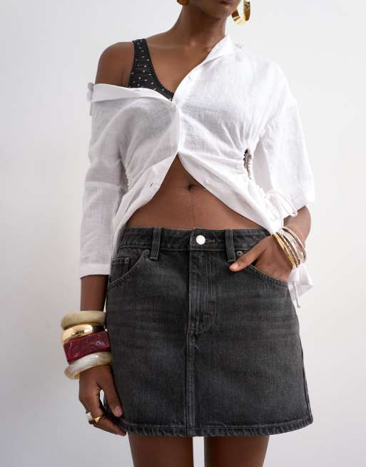 Topshop denim mini pelmet skirt in washed black, 2 of 5