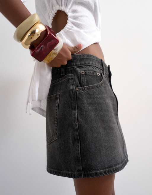 Topshop denim mini pelmet skirt in washed black, 5 of 5