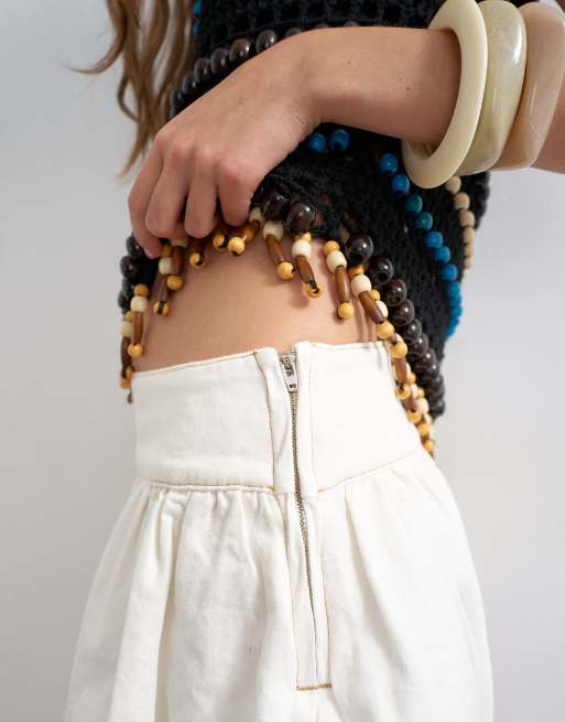 Topshop - Denim mini rok met bolle zoom in beenwit, 3 van 5