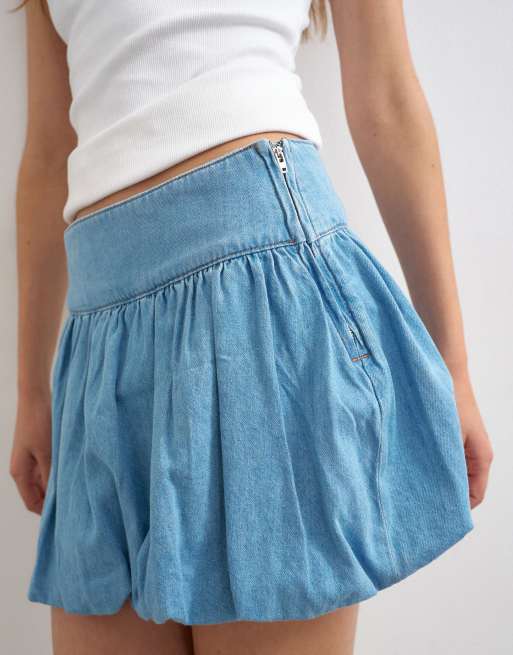 Topshop - Denim mini rok met bolle zoom in middenblauw, 4 van 5
