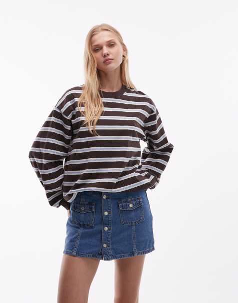 Topshop - Denim mini rok met knoopsluiting aan de voorkant in middenblauw - view 1