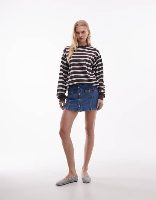Topshop - Denim mini rok met knoopsluiting aan de voorkant in middenblauw, 2 van 5