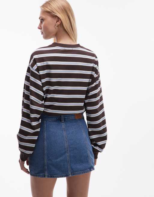 Topshop - Denim mini rok met knoopsluiting aan de voorkant in middenblauw, 4 van 5