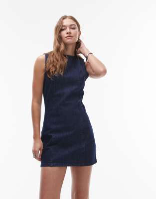 Topshop Denim Mini Shift Dress In Blue