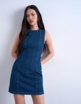 Topshop denim mini shift dress in mid blue