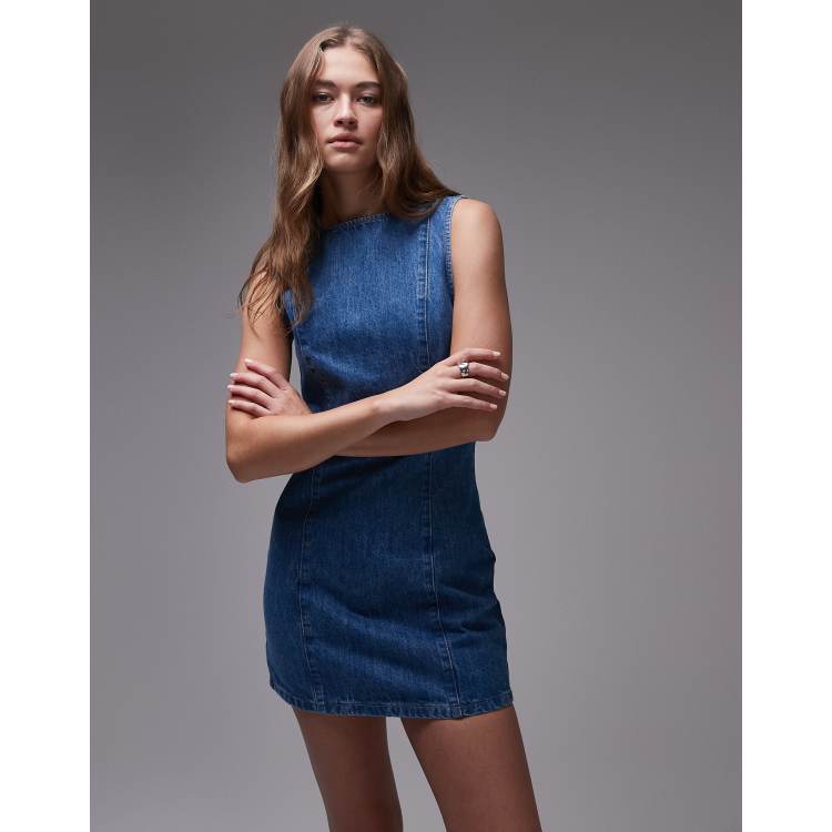 white christmas dresses Topshop Denim Zip Through Shirt Dress Ecru main image 1