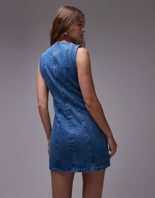 Topshop denim mini shift dress in mid blue | ASOS